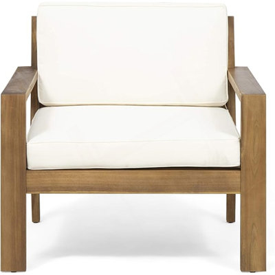 Acacia Wood Club Chair With Wire Brushed Finish And Water-Resistant Outdoor Cushions