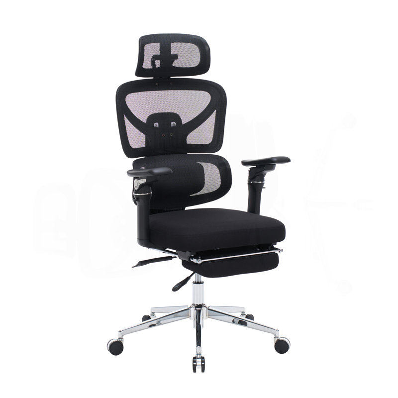 Fauteuil de bureau ergonomique avec support lombaire à massage, appui-tête 4D et accoudoirs 5D, dossier réglable haut et profondeur d'assise (noir)