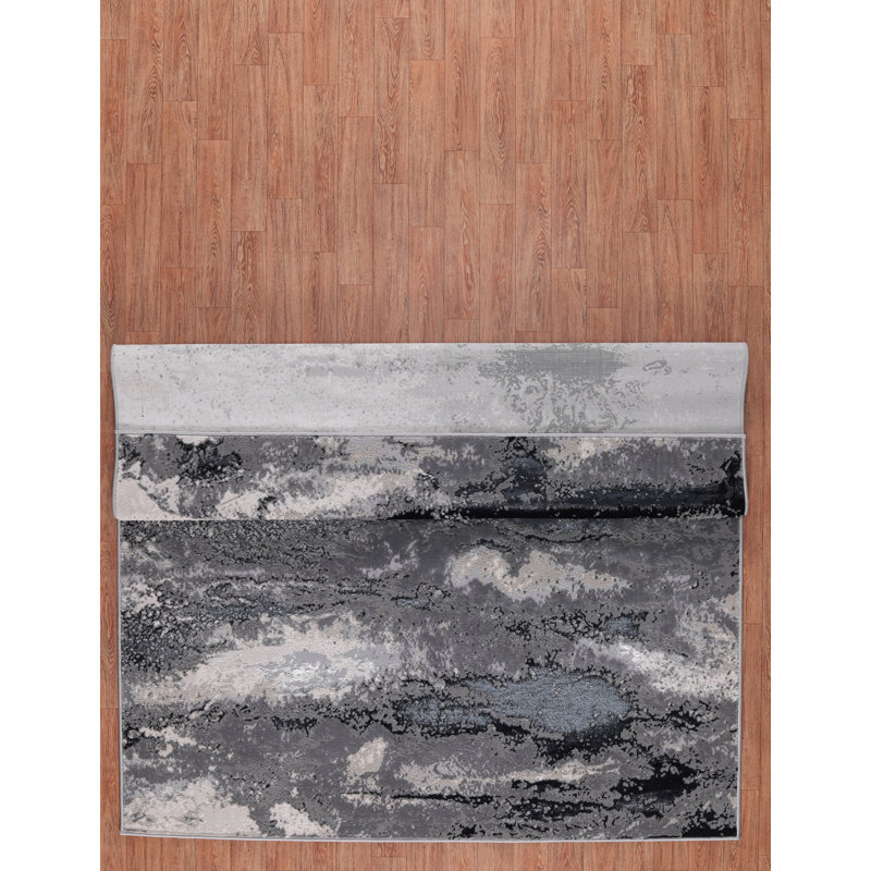 Nevada Collection Abstract Black and Grey Rug, Rectangle 5'2" x 7'7"