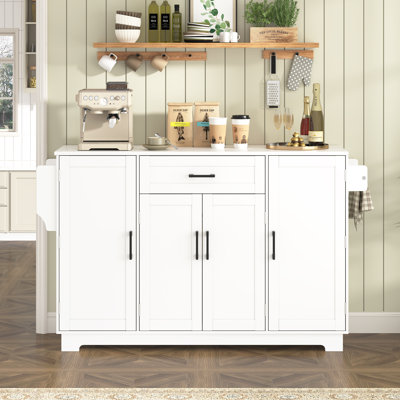 Sideboard Buffet Cabinet with Storage, 4 Doors & 1 Drawer, Melamine MDF Kitchen Storage with Adjustable Shelves, Aluminum Alloy Handles, Side Shelves & Hanging Rod for Dining Room
