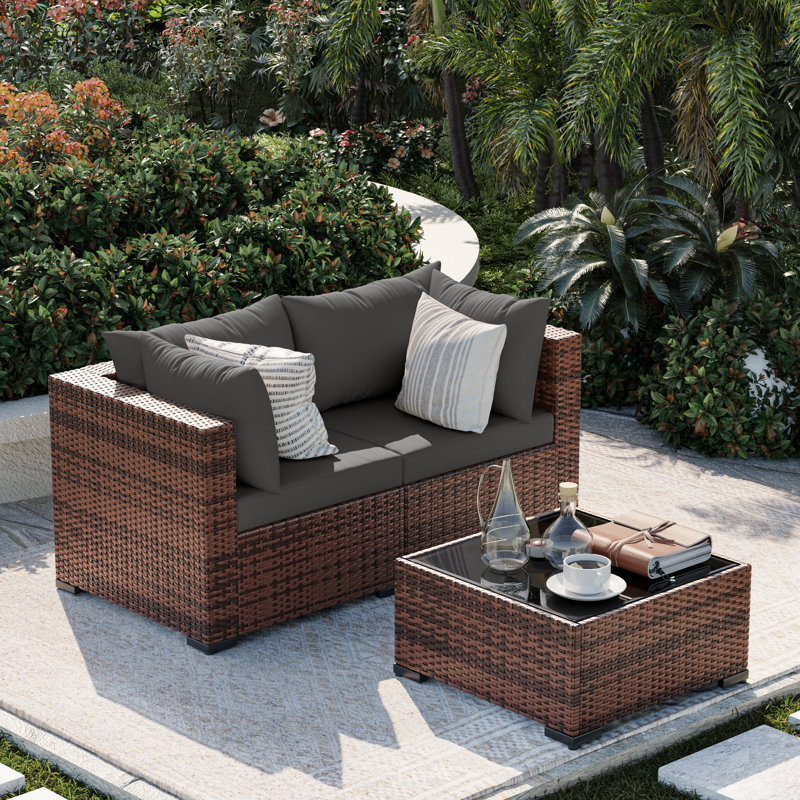 2-Person Outdoor Seating Group With Coffee Table, Gray