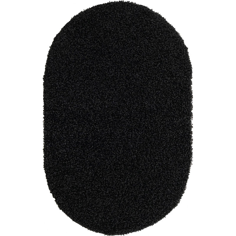 Tapis à poils longs Sybil_Noir, Ovale 3 pi 3 po x 5 pi 3 po