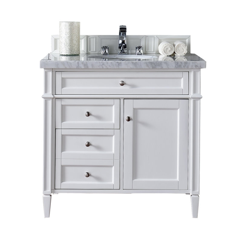 Brittany 36'' W Single Vanity, Carrara White, Bright White, 8" Widespread