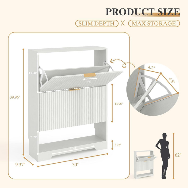 20 Pair Shoe Storage Cabinet, White - Eight Parts