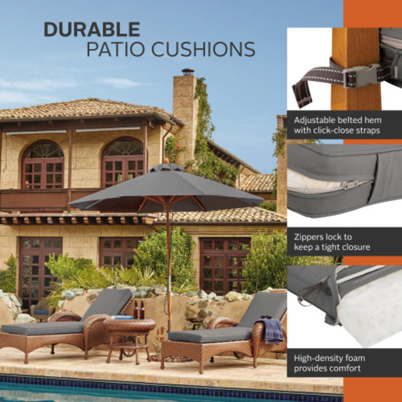Ayvion Water-Resistant Patio Chais Lounge Cushion, 3" H x 21" W x 72" D, Light Charcoal