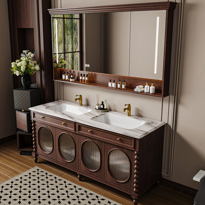 French retro-style luxury stone bathroom cabinet