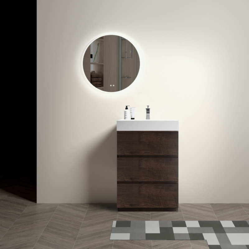Meuble-lavabo autoportant de 24 po avec évier, grand meuble-lavabo autoportant pour salle de bain moderne, lavabo une pièce sans drain ni robinet, pré-assemblé