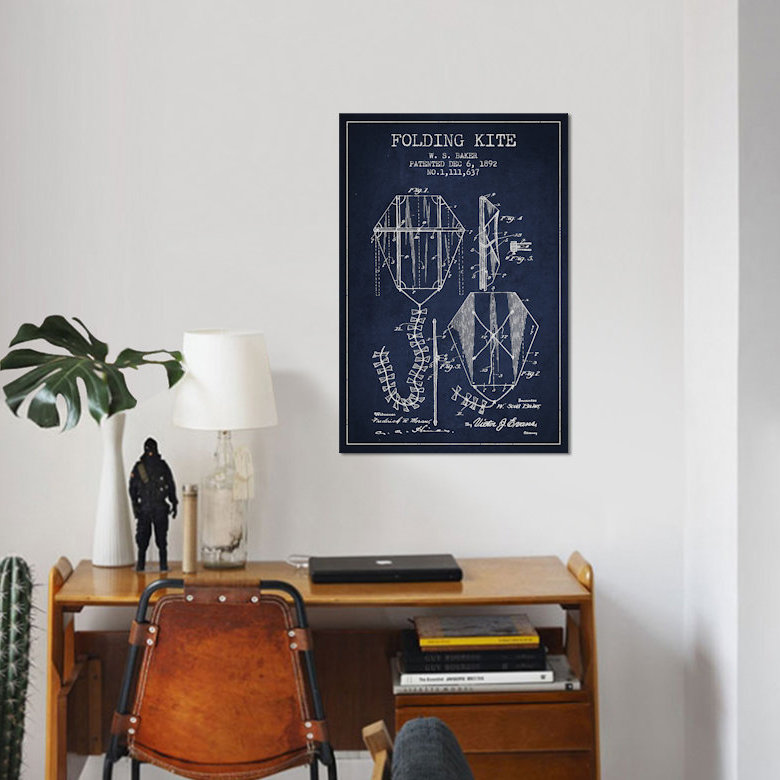 « w.s. baker folded cerf », impression sur toile en bleu marine, H 12 po x l 8 po x P 0,75 po, Pas de tapis, Toile tendue