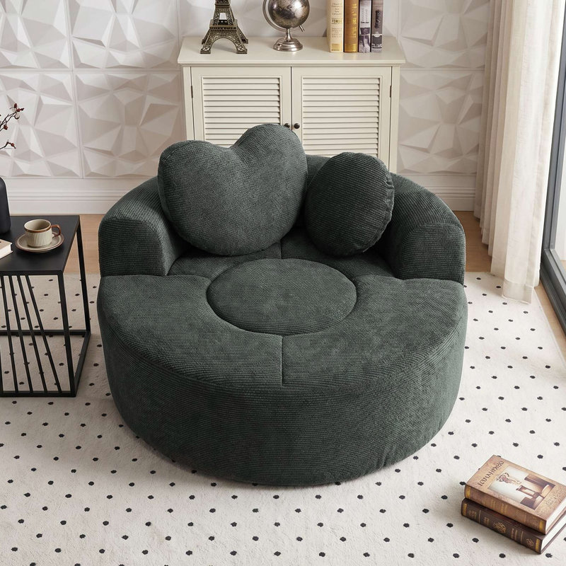 Chaise longue ronde de 53,9 po avec coussin, Noir