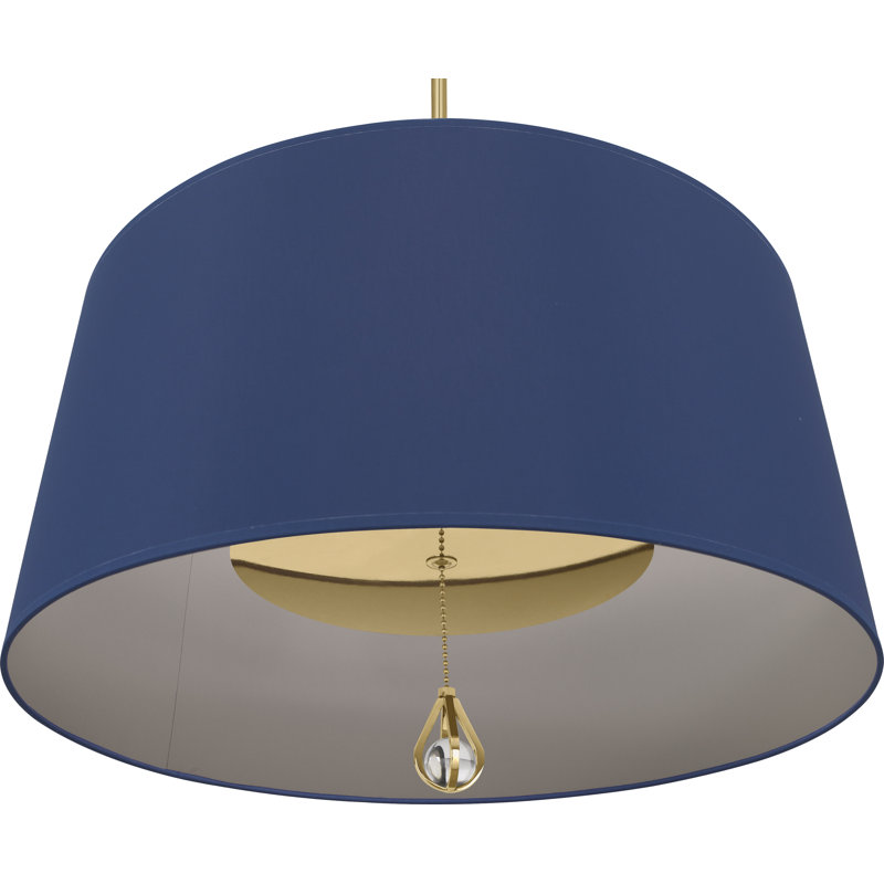 Polished Nickel 25.5" Drum Pendant with Crystal Finial and Ink Blue Shade