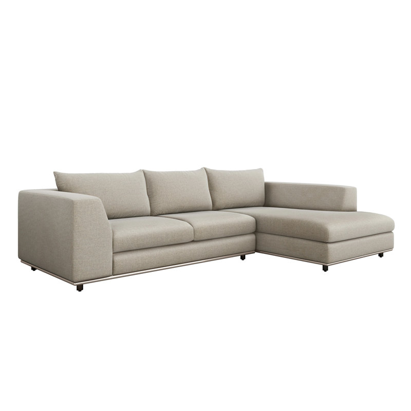 Comodo Chaise Sectional, Right Hand Facing, Walnut, Cameo 100% Polyester