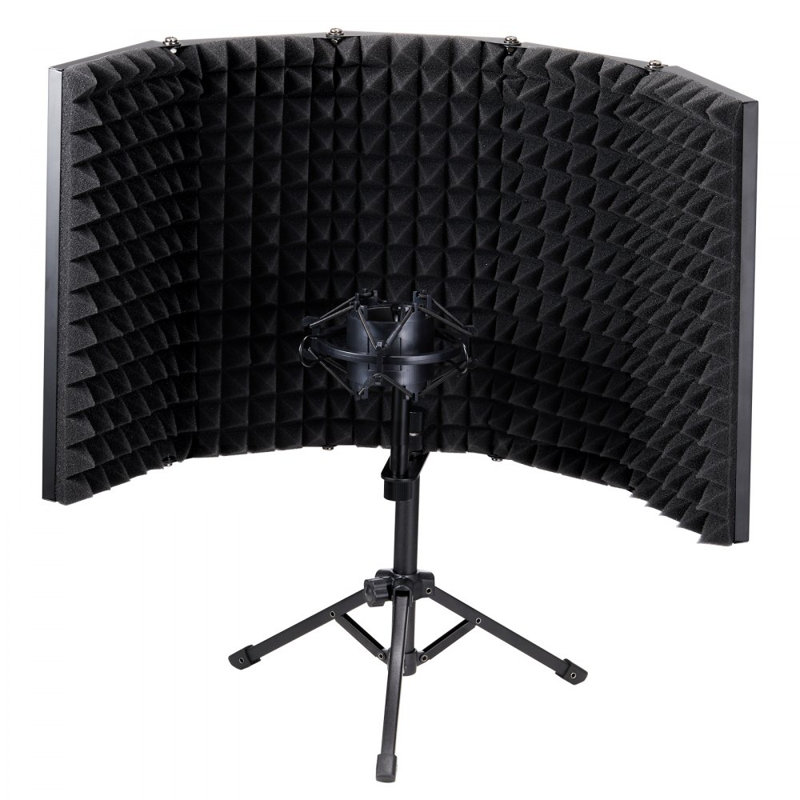 Microphone Isolation Shield, 5-Panel, Studio Recording Mic Sound Shield, with Pop Filter Desktop Tripod Stand and 3/8'' to 5/8'' Microphone Adapter, for Blue Yeti and Condenser Microphones