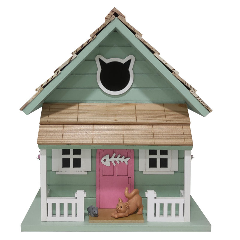Green Pine Cottage Birdhouse with Extended Roof
