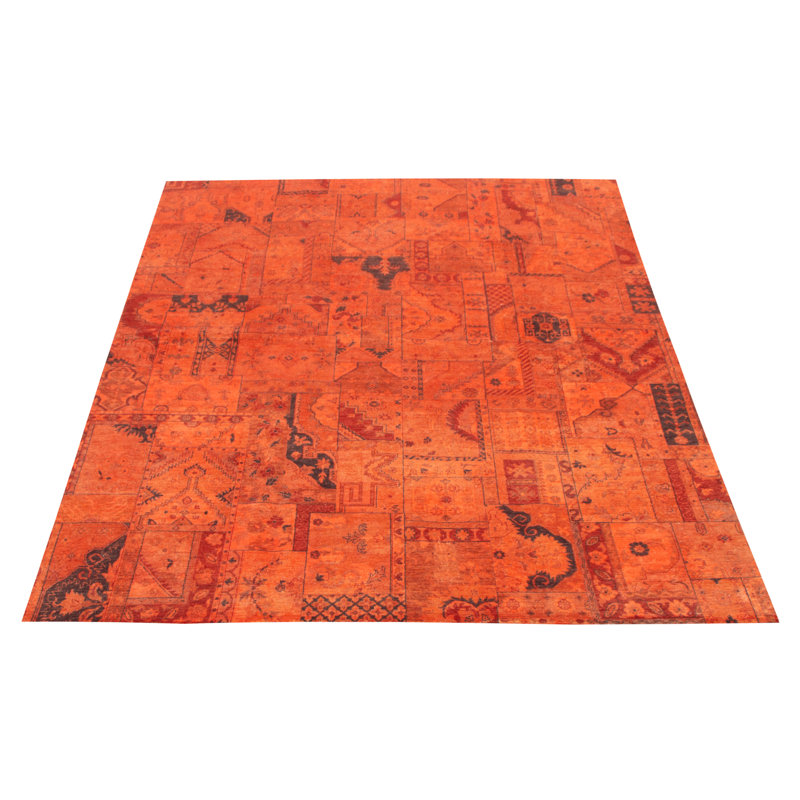 Tapis unique en laine noué à la main orange vieilli 8 pi x 9 pi 11 po Bejou