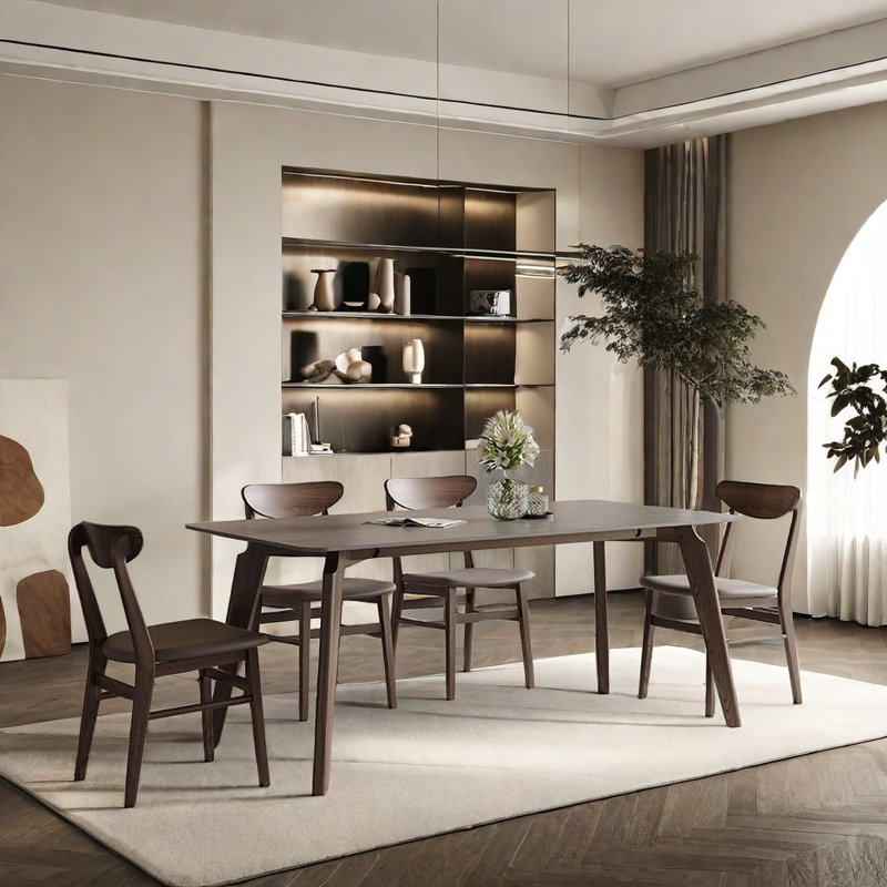 Table de salle à manger et chaise en bois massif, H 29,5 po x L 62,9 po x l 31,4 po, Gris, Gris