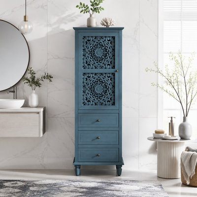 63-Inch Tall Farmhouse Storage Cabinet with Carved Door