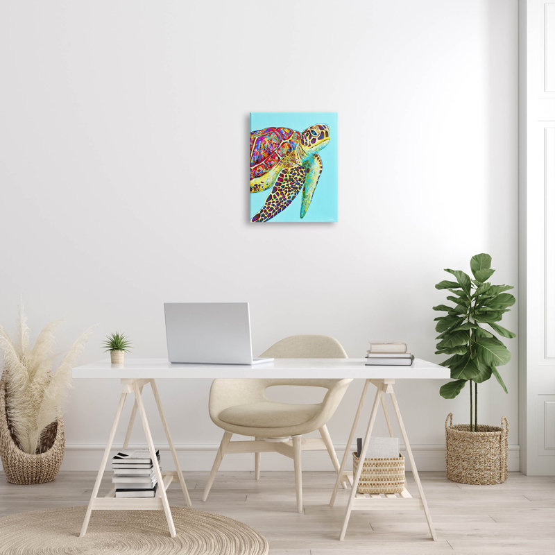 «Natation de tortue de mer», art mural sur toile turquoise par Jen Seeley, H 20 po x l 16 po x P 1,5 po