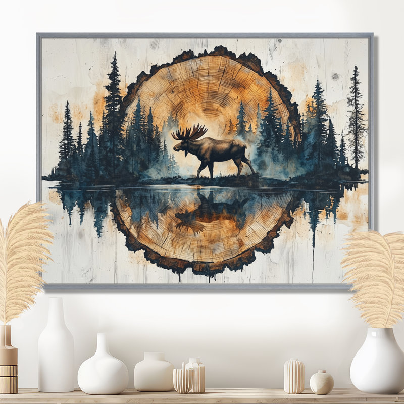 Geon Canadian Moose Into The Forest II - Moose, reproduction d'art sur toile encadrée, H 12 po x l 20 po, Argent argent