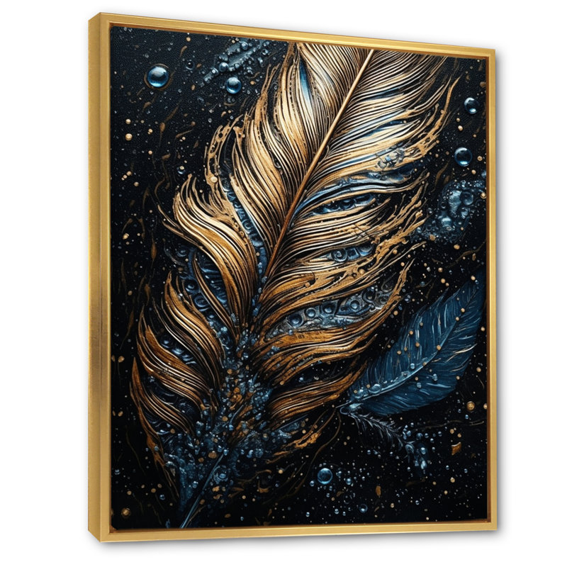 Restormel Gold Feather Glamour II sur impression sur toile, H 20 po x l 12 po x P 1 po, Cadre flottant doré