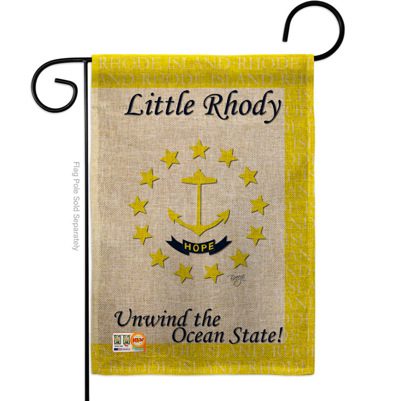 Drapeau de jardin à 2 côtés en toile jute 5 pi 5 po x 1 pi. rhode americana statements