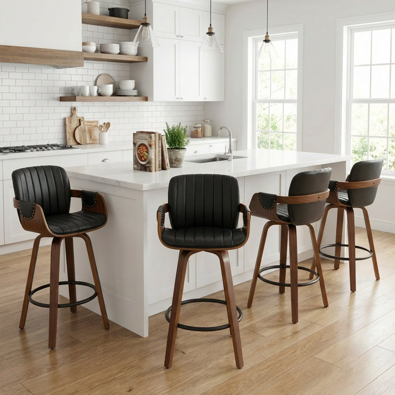Youngstown Upholstered Swivel Counter Stool With Wood Frame, Black