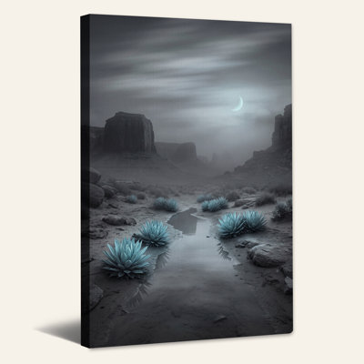 «Blue Agave Plants in Moonlit Desert Canyon», art mural