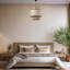 Lustre cylindrique avec capuchon en rotin