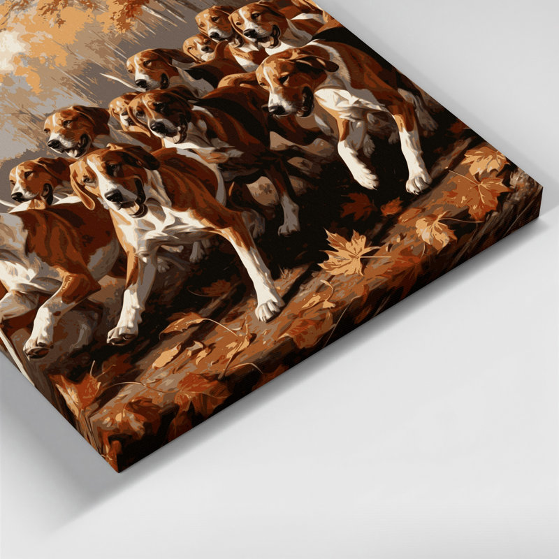 «Dogs English Foxhound», art mural sur toile noire, H 11 po x l 14 po
