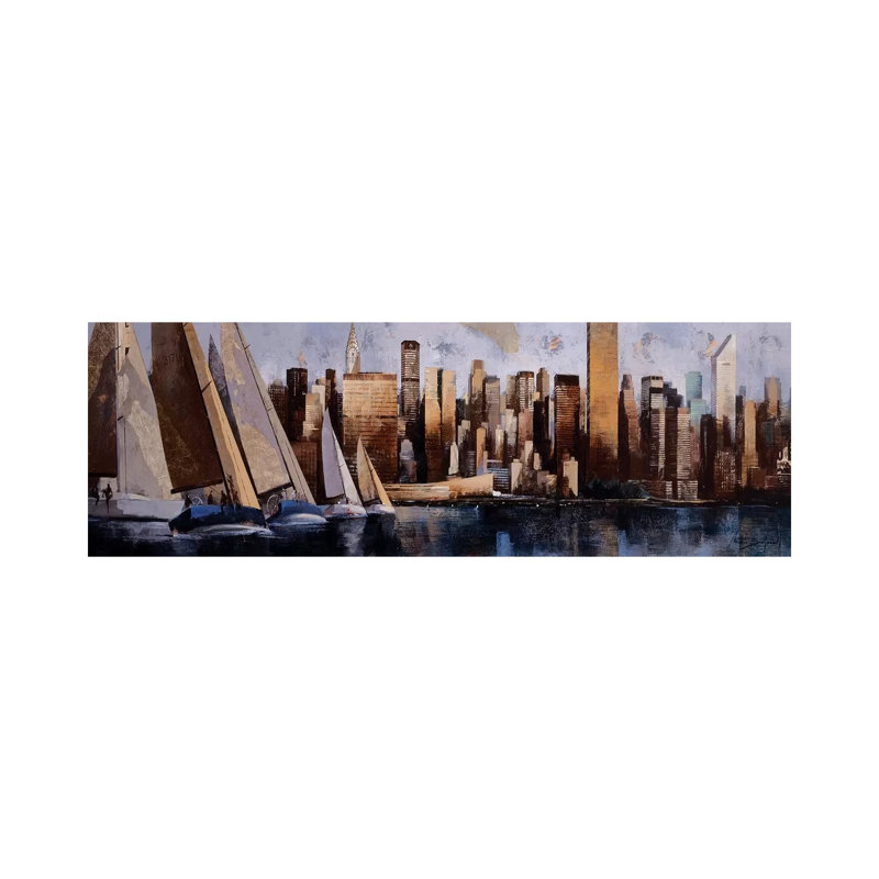 Sailing In Manhattan 1 Piece Wrapped Canvas Panoramic Wall Art, 121.92 cm H x 40.64 cm W x 1.91 cm D