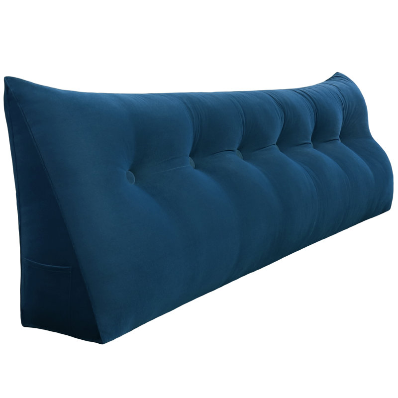 Sit-up Back Comfort Velvet Headboard Wedge Reading Pillow Triangular Backrest Back Support, 20" H x 59" W, Dark Blue