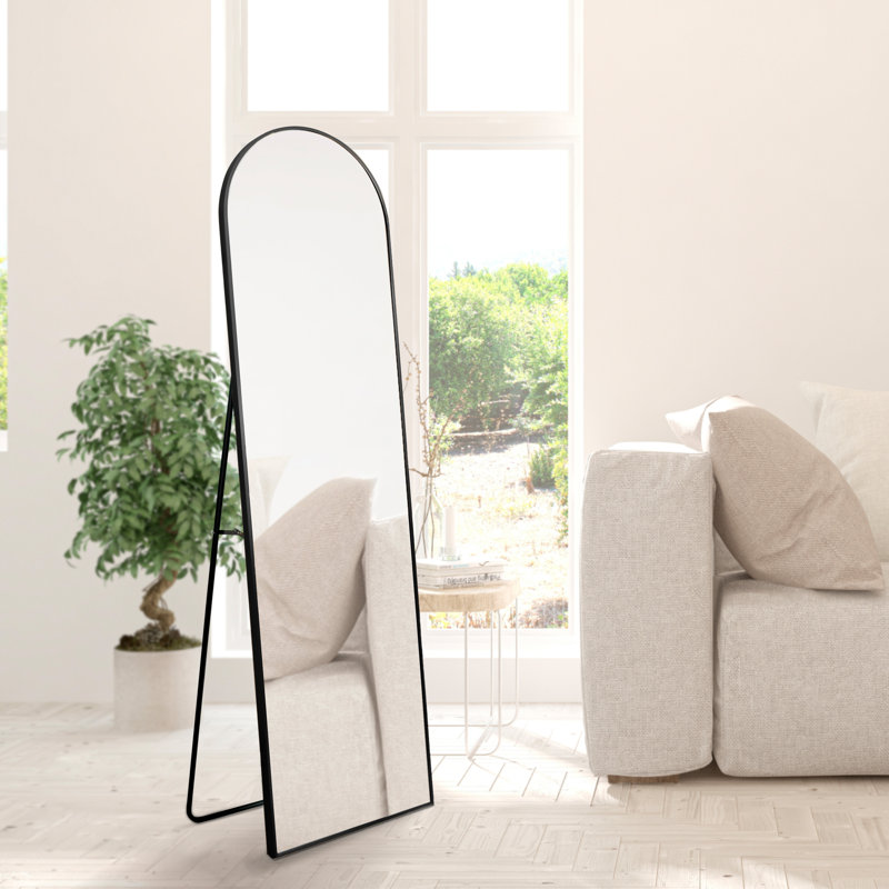 Adrian 16 in. W x 59 in. H Large Arched Metal Framed Floor Full-Length Mirror, Black