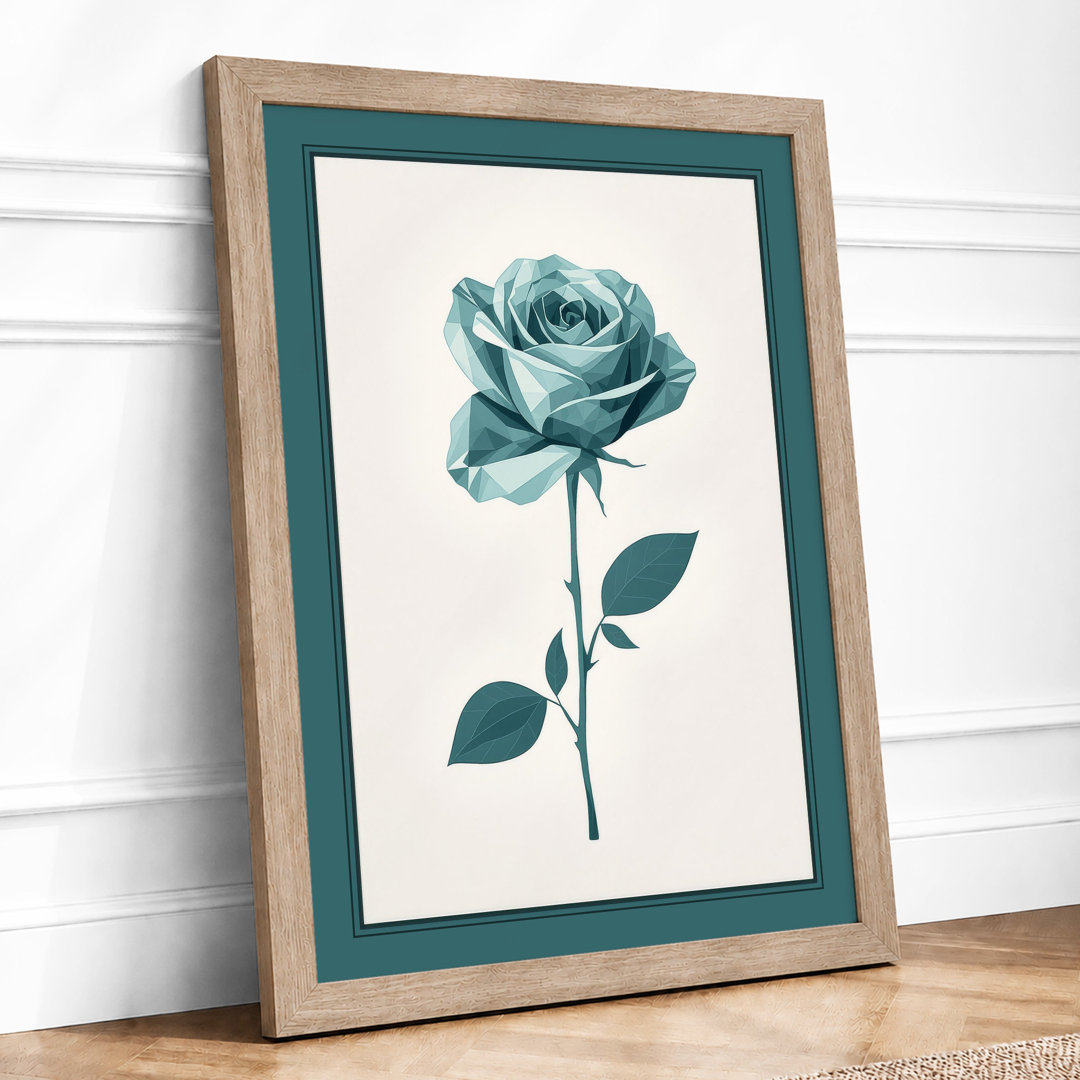 Teal Rose Study Botanical Framed Art Print