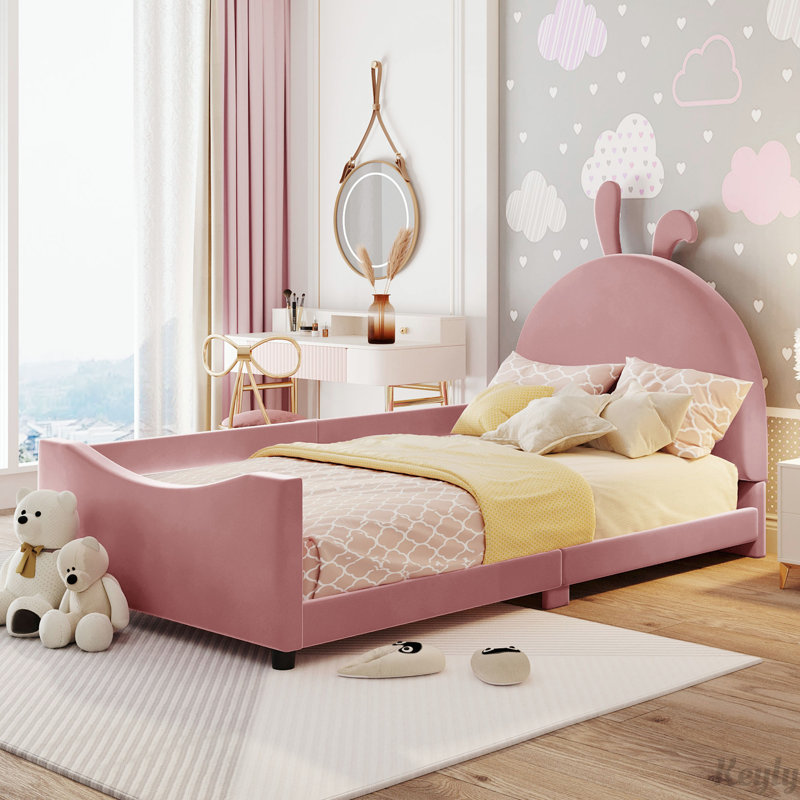 Lit plateforme tapissier Alafia, Rose