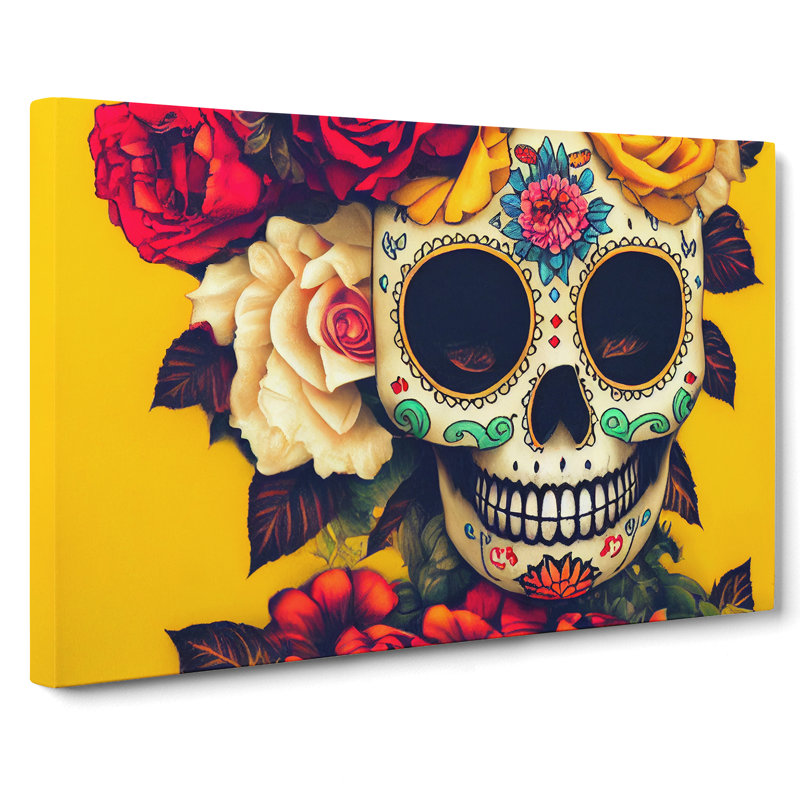 Magnificent Floral Sugar Skull - Wrapped Canvas, 35cm H x 50cm W x 3cm D