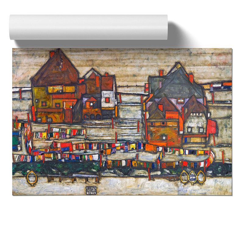 Houses With Laundry by Egon Schiele - No Frame Painting, 42cm H x 59cm W x 0.1cm D