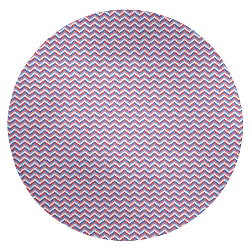 Tapis rouge/bleu à chevrons fait main, Rond 5 pi