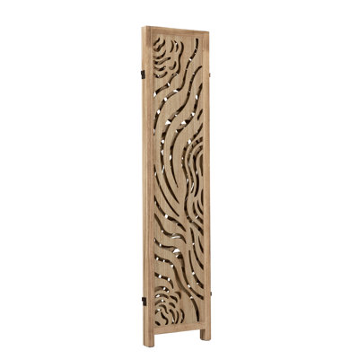 67'' H Folding Room Divider Privacy Screen with Carved Rose Design and Solid Wood Frame