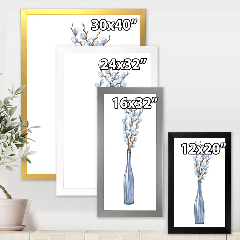 «Bunch Of Pussy Willow Twigs II», reproduction d'art sur toile, H 32 po x l 16 po x P 1 po, Cadre noir