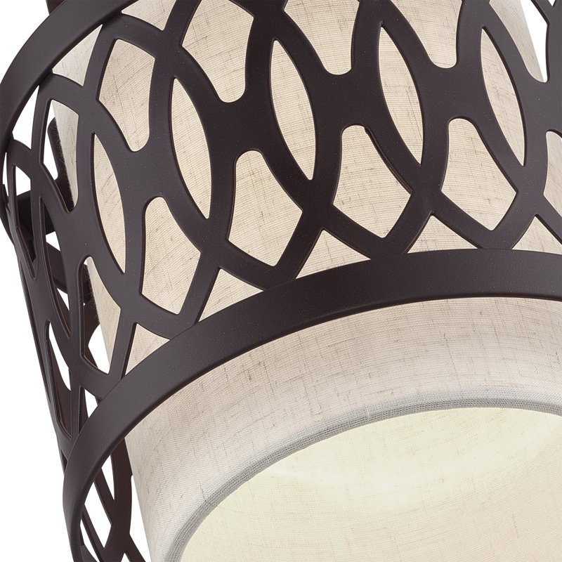 1 Light English Bronze Semi-Flush With Hand Crafted Oatmeal Color Fabric Hardback Shade, English Bronze