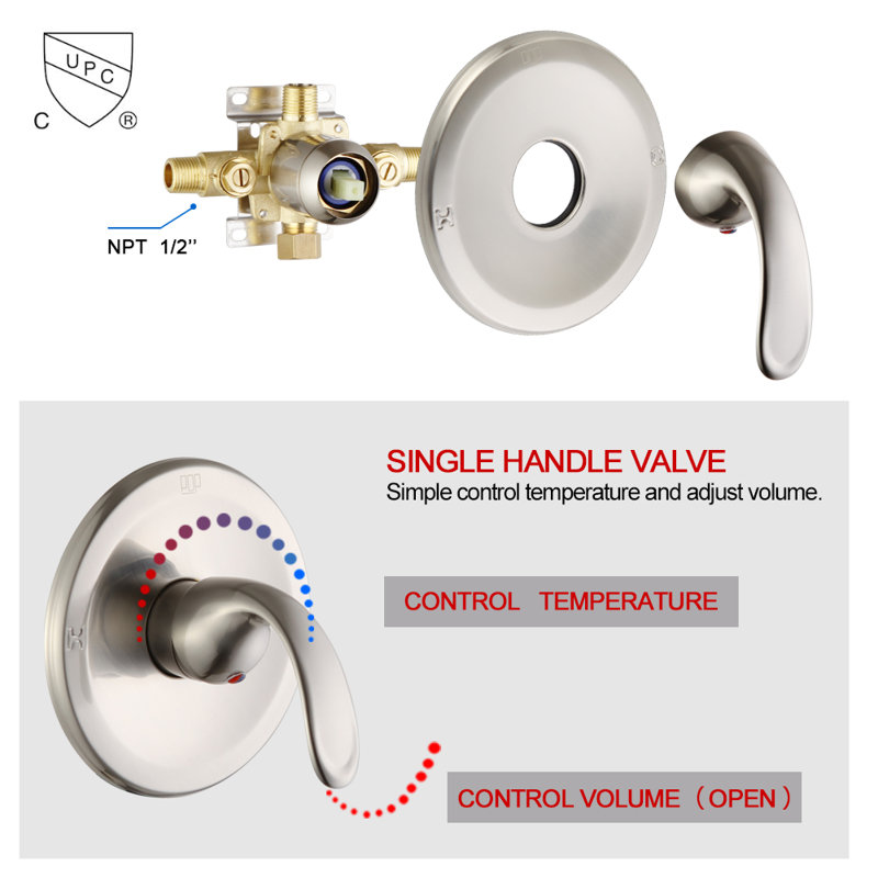 Robinet de douche avec valve brute, Nickel brossé