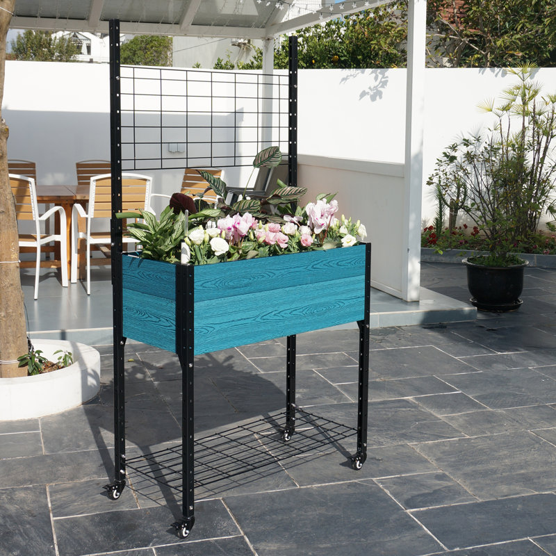 Pot à fleurs surélevé en plastique et en bois avec treillis