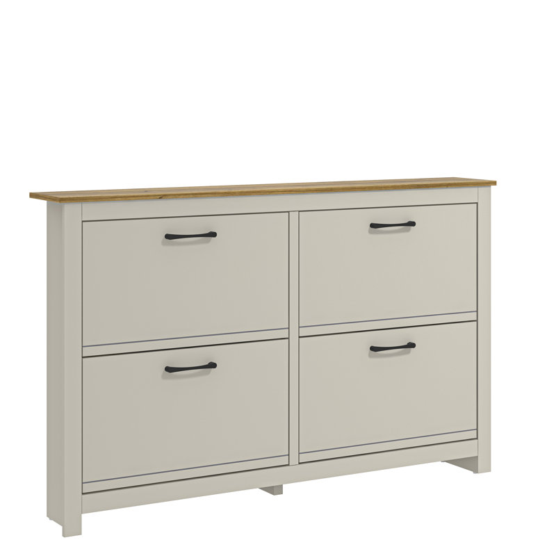 Limestone 24 Pair 4 Door Flip Down Shoe Storage, Light Grey