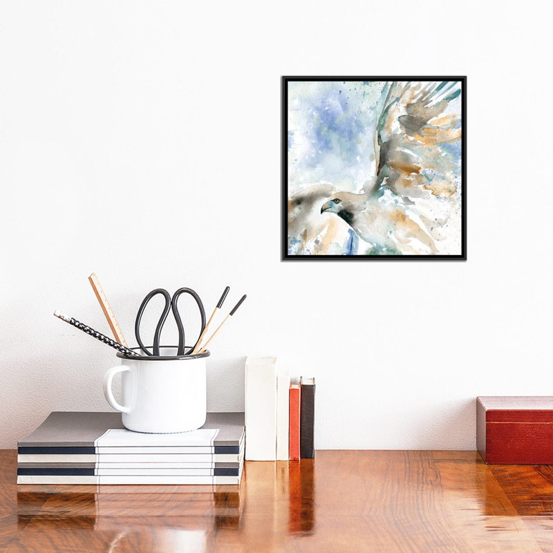 Hawk on blue, impression sur toile tendue, H 18 po x l 18 po x P 1,5 po, Toile avec cadre noir, Pas de tapis