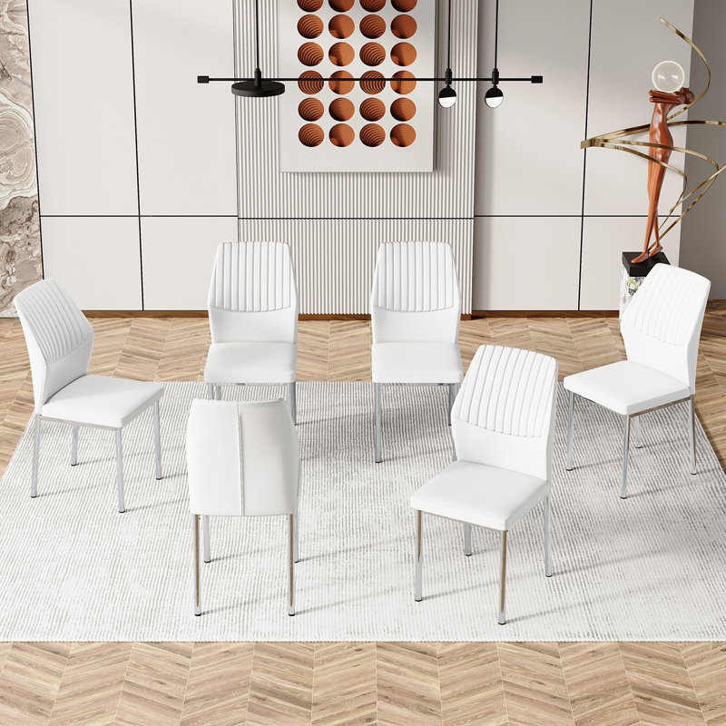 Ensemble de chaises de salle à manger moderne, 6, Argent argent, Blanc