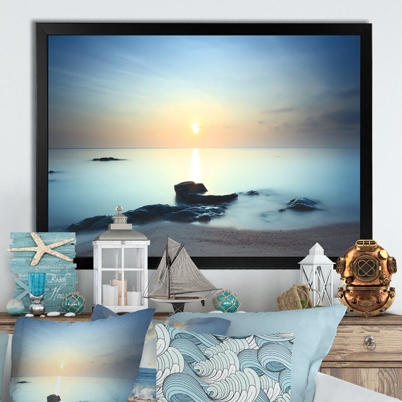 Seascape Sunset Dramacti - reproduction de cadre flottant sur toile, H 8 po x l 12 po x P 1 po, Cadre d'angle fermé noir