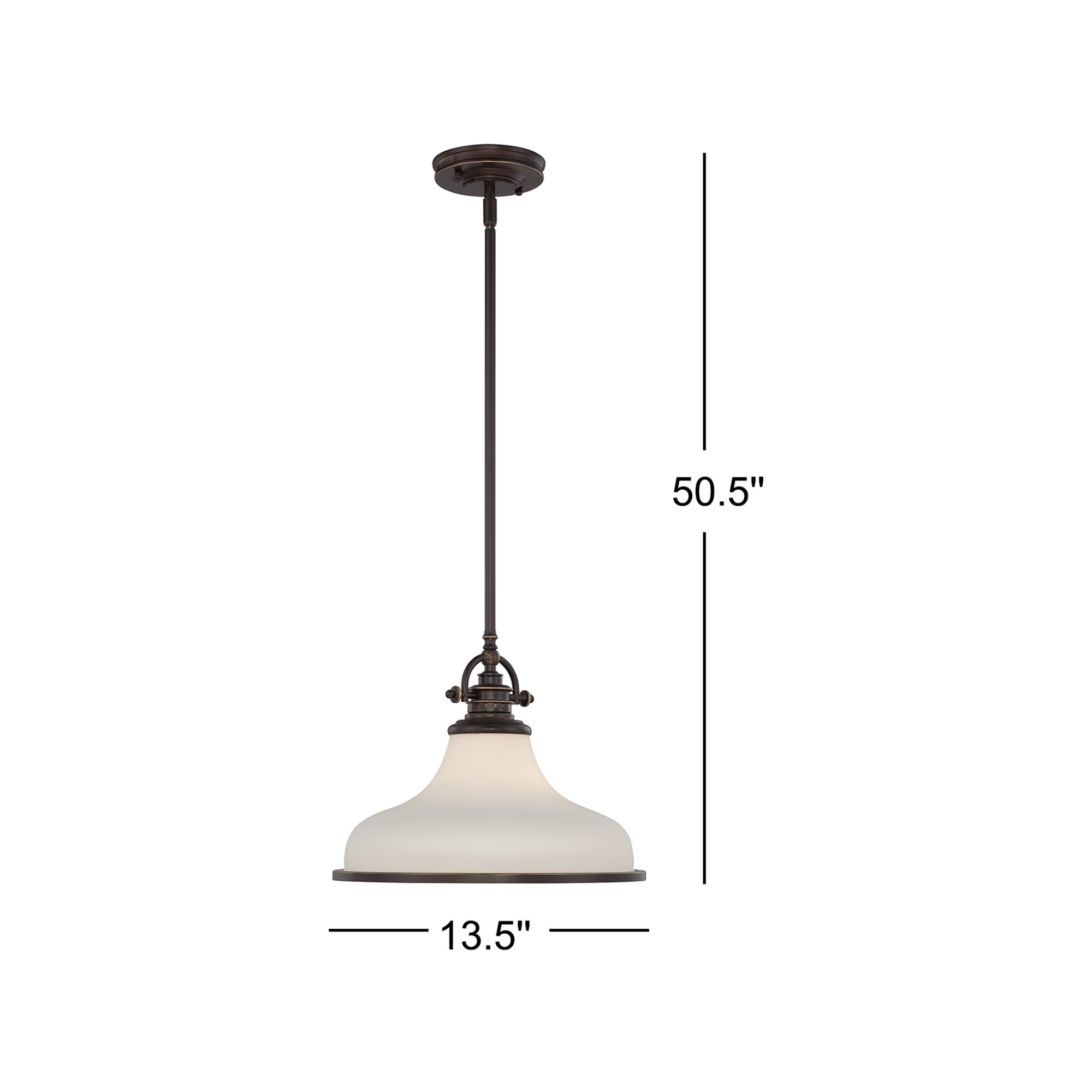 Maybery Single Light Glass Dimmable Pendant, 11.5" H x 13.5" W x 13.5" D, Opal Etched Glass, Palladian Bronze