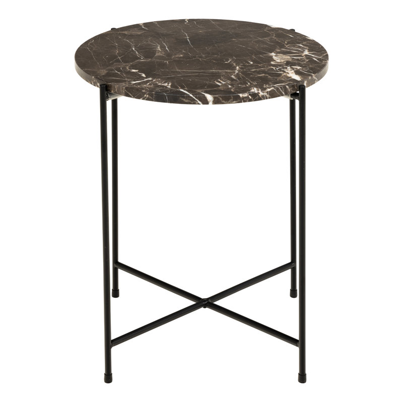 Side Table with Marble Top 42x45cm, Brown Marble