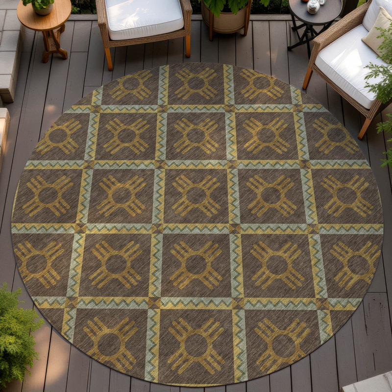 Machine Washable Indoor/Outdoor Chantille ACN2686 Geometric Rug, Chocolate, 8' Round