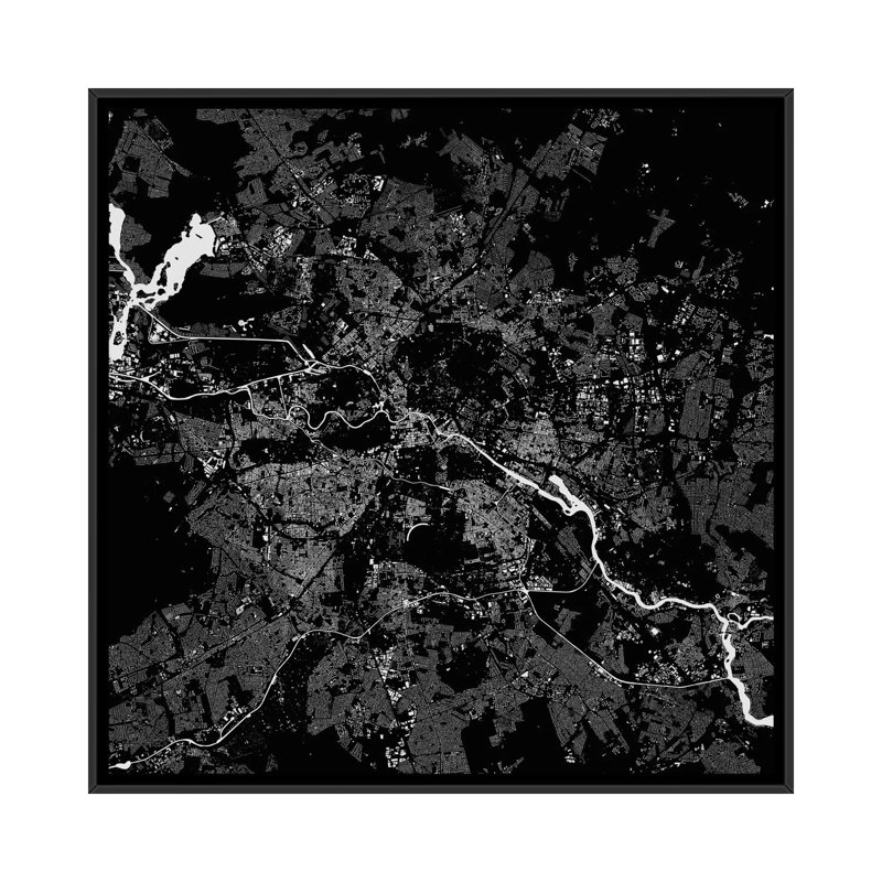 « berlin’square », impression sur toile tendue, H 37 po x l 37 po x P 1,5 po, Toile avec cadre noir, Pas de tapis