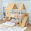 Lit superposé double au-dessus d'un lit double en bois avec garde-robe, glissières et tablettes-61111532